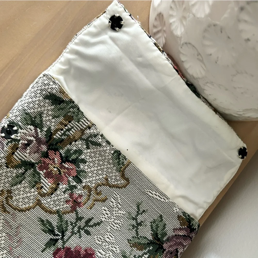 Vintage Floral Tapestry Clutch Pink Taupe Cream Snap Closure Evening Bag Retro